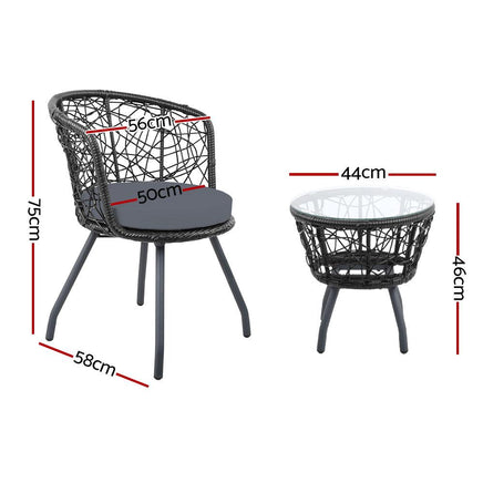 Gardeon Outdoor Patio Chair and Table - Black Outdoor Furniture Kings Warehouse 