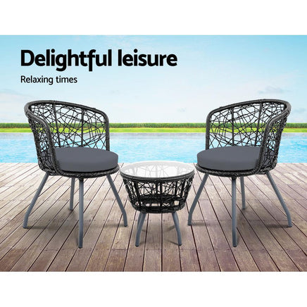 Gardeon Outdoor Patio Chair and Table - Black Outdoor Furniture Kings Warehouse 