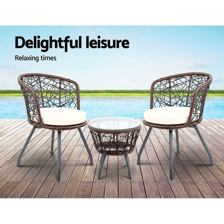 Gardeon Outdoor Patio Chair and Table - Brown Outdoor Furniture Kings Warehouse 