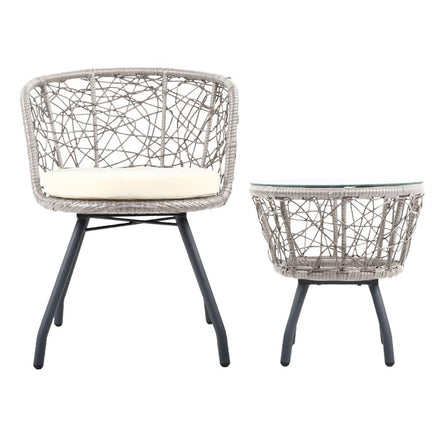 Gardeon Outdoor Patio Chair and Table - Grey Outdoor Furniture Kings Warehouse 