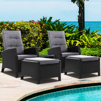 Gardeon Outdoor Patio Furniture Recliner Chairs Table Setting Wicker Lounge 5pc Black Outdoor Kings Warehouse 