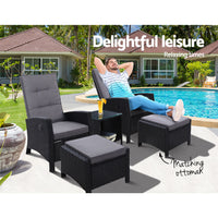 Gardeon Outdoor Patio Furniture Recliner Chairs Table Setting Wicker Lounge 5pc Black Outdoor Kings Warehouse 