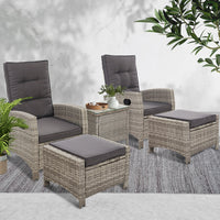Gardeon Outdoor Patio Furniture Recliner Chairs Table Setting Wicker Lounge 5pc Grey Home & Garden > Garden Furniture Kings Warehouse 
