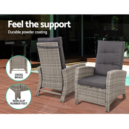 Gardeon Outdoor Patio Furniture Recliner Chairs Table Setting Wicker Lounge 5pc Grey Home & Garden > Garden Furniture Kings Warehouse 