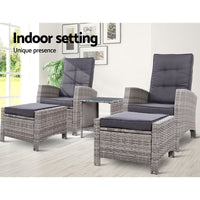 Gardeon Outdoor Patio Furniture Recliner Chairs Table Setting Wicker Lounge 5pc Grey Home & Garden > Garden Furniture Kings Warehouse 