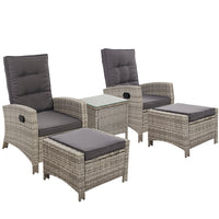 Gardeon Outdoor Patio Furniture Recliner Chairs Table Setting Wicker Lounge 5pc Grey Home & Garden > Garden Furniture Kings Warehouse 