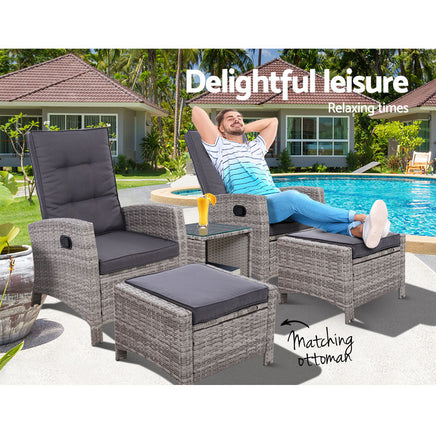 Gardeon Outdoor Patio Furniture Recliner Chairs Table Setting Wicker Lounge 5pc Grey Home & Garden > Garden Furniture Kings Warehouse 