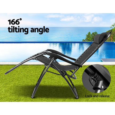 Gardeon Outdoor Portable Recliner - Black Camping Kings Warehouse 