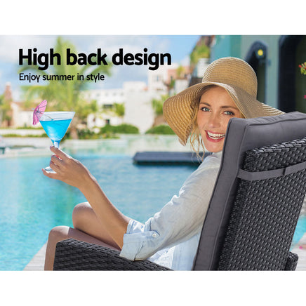 Gardeon Outdoor Setting Recliner Chair Table Set Wicker lounge Patio Furniture Black Outdoor Kings Warehouse 