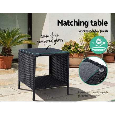 Gardeon Outdoor Setting Recliner Chair Table Set Wicker lounge Patio Furniture Black Outdoor Kings Warehouse 