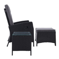 Gardeon Outdoor Setting Recliner Chair Table Set Wicker lounge Patio Furniture Black Outdoor Kings Warehouse 