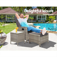 Gardeon Outdoor Setting Recliner Chair Table Set Wicker lounge Patio Furniture Grey Home & Garden > Garden Furniture Kings Warehouse 