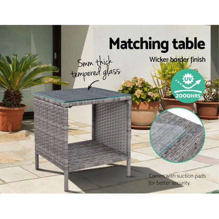 Gardeon Outdoor Setting Recliner Chair Table Set Wicker lounge Patio Furniture Grey Home & Garden > Garden Furniture Kings Warehouse 