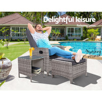 Gardeon Outdoor Setting Recliner Chair Table Set Wicker lounge Patio Furniture Grey Home & Garden > Garden Furniture Kings Warehouse 