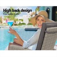 Gardeon Outdoor Setting Recliner Chair Table Set Wicker lounge Patio Furniture Grey Home & Garden > Garden Furniture Kings Warehouse 