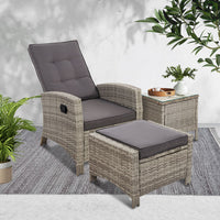 Gardeon Outdoor Setting Recliner Chair Table Set Wicker lounge Patio Furniture Grey Home & Garden > Garden Furniture Kings Warehouse 