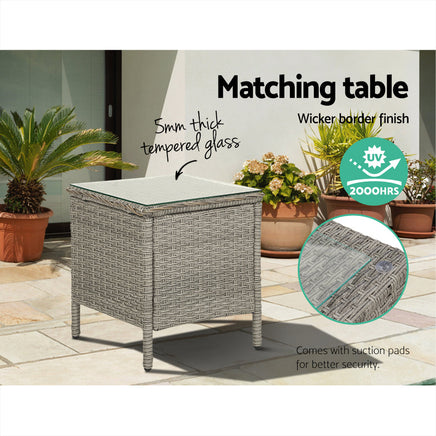 Gardeon Outdoor Setting Recliner Chair Table Set Wicker lounge Patio Furniture Grey Home & Garden > Garden Furniture Kings Warehouse 