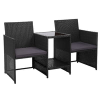 Gardeon Outdoor Setting Wicker Loveseat Birstro Set Patio Garden Furniture Black Outdoor Kings Warehouse 