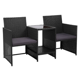Gardeon Outdoor Setting Wicker Loveseat Birstro Set Patio Garden Furniture Black Outdoor Kings Warehouse 