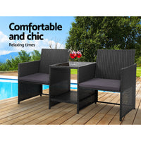 Gardeon Outdoor Setting Wicker Loveseat Birstro Set Patio Garden Furniture Black Outdoor Kings Warehouse 