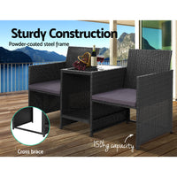 Gardeon Outdoor Setting Wicker Loveseat Birstro Set Patio Garden Furniture Black Outdoor Kings Warehouse 