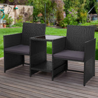 Gardeon Outdoor Setting Wicker Loveseat Birstro Set Patio Garden Furniture Black Outdoor Kings Warehouse 