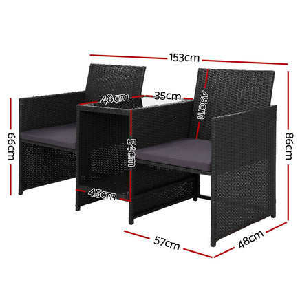 Gardeon Outdoor Setting Wicker Loveseat Birstro Set Patio Garden Furniture Black Outdoor Kings Warehouse 