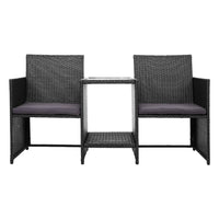 Gardeon Outdoor Setting Wicker Loveseat Birstro Set Patio Garden Furniture Black Outdoor Kings Warehouse 