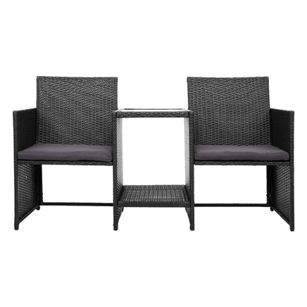 Gardeon Outdoor Setting Wicker Loveseat Birstro Set Patio Garden Furniture Black Outdoor Kings Warehouse 