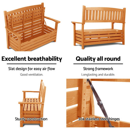 Gardeon Outdoor Storage Bench Box Wooden Garden Chair 2 Seat Timber Furniture Garden Furniture Kings Warehouse 