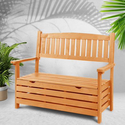 Gardeon Outdoor Storage Bench Box Wooden Garden Chair 2 Seat Timber Furniture Garden Furniture Kings Warehouse 