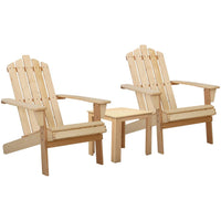 Garden Outdoor Sun Lounge Beach Chairs Table Setting Wooden Adirondack Patio Natural Wood Chair