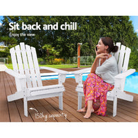 Gardeon Outdoor Sun Lounge Beach Chairs Table Setting Wooden Adirondack Patio - White Outdoor Kings Warehouse 