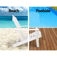 Gardeon Outdoor Sun Lounge Beach Chairs Table Setting Wooden Adirondack Patio - White Outdoor Kings Warehouse 