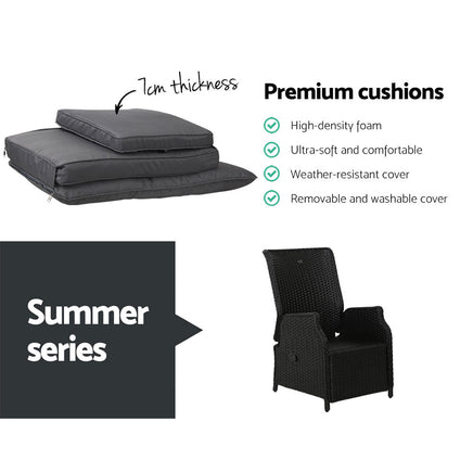 Gardeon Recliner Chair Sun lounge Setting Outdoor Furniture Patio Wicker Sofa Outdoor Kings Warehouse 