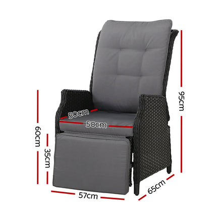 Gardeon Recliner Chair Sun lounge Setting Outdoor Furniture Patio Wicker Sofa Outdoor Kings Warehouse 