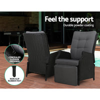 Gardeon Recliner Chair Sun lounge Setting Outdoor Furniture Patio Wicker Sofa Outdoor Kings Warehouse 