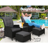 Gardeon Recliner Chairs Sun lounge Setting Outdoor Furniture Patio Garden Wicker Home & Garden > Garden Furniture Kings Warehouse 