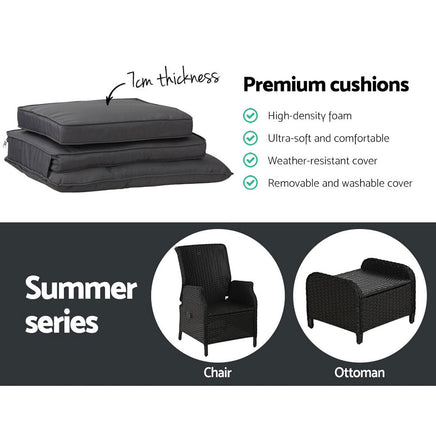Gardeon Recliner Chairs Sun lounge Setting Outdoor Furniture Patio Garden Wicker Home & Garden > Garden Furniture Kings Warehouse 