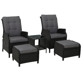Gardeon Recliner Chairs Sun lounge Setting Outdoor Furniture Patio Garden Wicker Home & Garden > Garden Furniture Kings Warehouse
