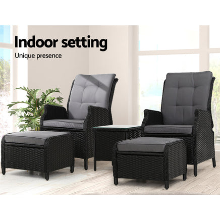 Gardeon Recliner Chairs Sun lounge Setting Outdoor Furniture Patio Garden Wicker Home & Garden > Garden Furniture Kings Warehouse 
