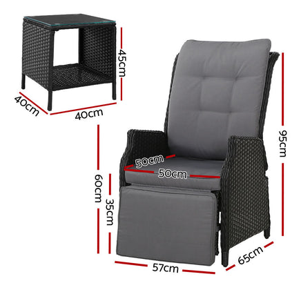 Gardeon Recliner Chairs Sun lounge Setting Outdoor Furniture Patio Wicker Sofa Home & Garden > Garden Furniture Kings Warehouse 
