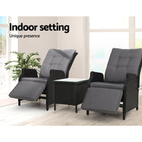 Gardeon Recliner Chairs Sun lounge Setting Outdoor Furniture Patio Wicker Sofa Home & Garden > Garden Furniture Kings Warehouse 