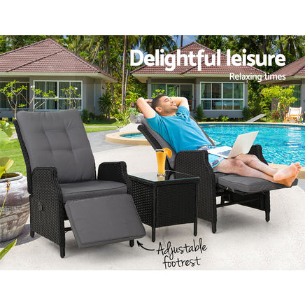 Gardeon Recliner Chairs Sun lounge Setting Outdoor Furniture Patio Wicker Sofa Home & Garden > Garden Furniture Kings Warehouse 