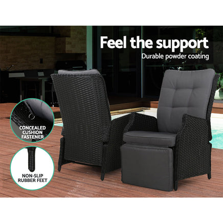 Gardeon Recliner Chairs Sun lounge Setting Outdoor Furniture Patio Wicker Sofa Home & Garden > Garden Furniture Kings Warehouse 