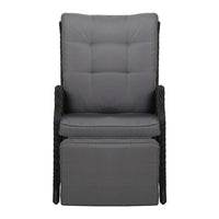 Gardeon Set of 2 Recliner Chairs Sun lounge Outdoor Furniture Setting Patio Wicker Sofa Black Outdoor Kings Warehouse 