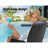 Gardeon Set of 2 Recliner Chairs Sun lounge Outdoor Furniture Setting Patio Wicker Sofa Black Outdoor Kings Warehouse 