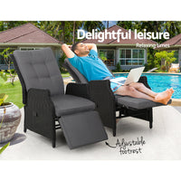 Gardeon Set of 2 Recliner Chairs Sun lounge Outdoor Furniture Setting Patio Wicker Sofa Black Outdoor Kings Warehouse 