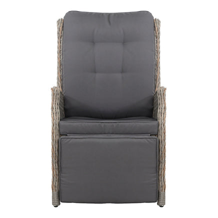 Gardeon Set of 2 Recliner Chairs Sun lounge Outdoor Furniture Setting Patio Wicker Sofa Grey Outdoor Kings Warehouse 