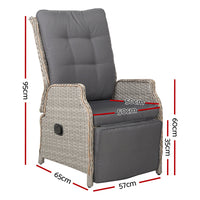 Gardeon Set of 2 Recliner Chairs Sun lounge Outdoor Furniture Setting Patio Wicker Sofa Grey Outdoor Kings Warehouse 